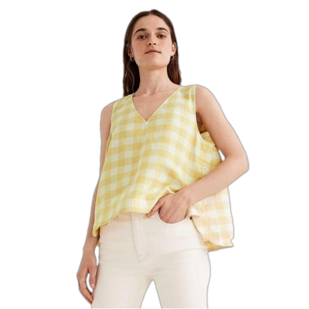 Madewell side button tank top in ginger check print. Size Xs